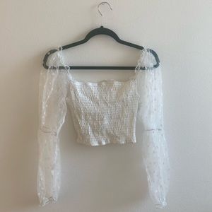 White mesh long sleeve top